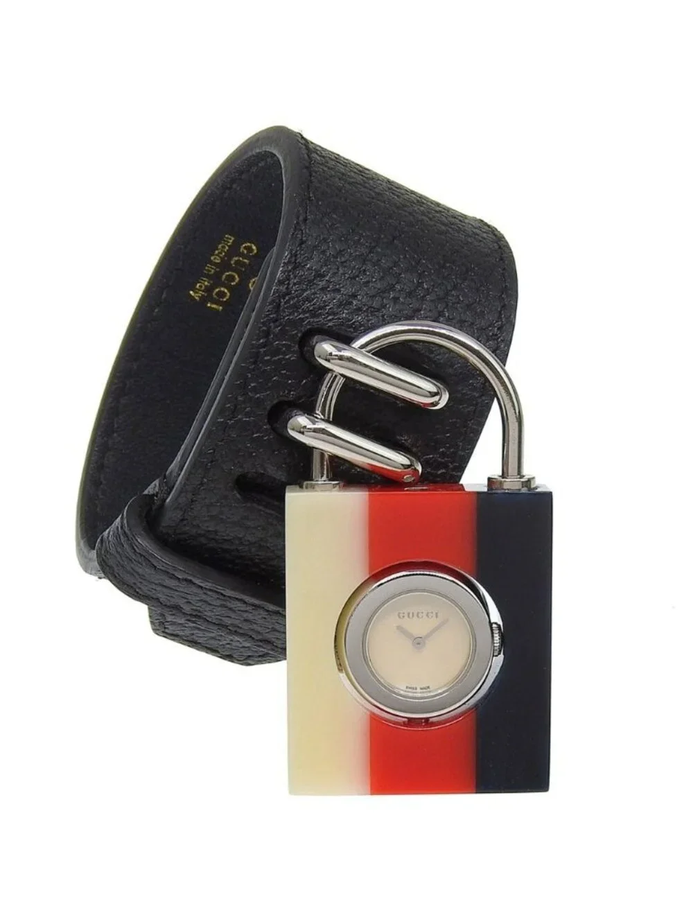 Gucci Constance Cadena Watch 150.5 Leather Quartz Analog Display White Shell